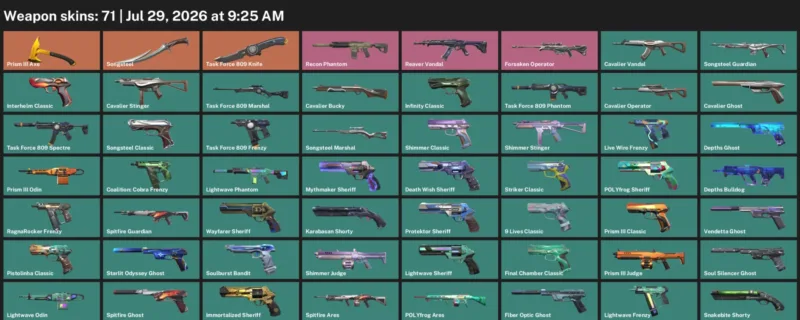Valorant Accounts listing: LVL 328 · Task Force 809 Knife · 71 Skins - Platinum 1, 71 skins