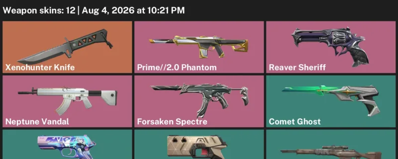 Valorant account inventory for LVL 210 · Xenohunter Knife & Neptune Vandal
