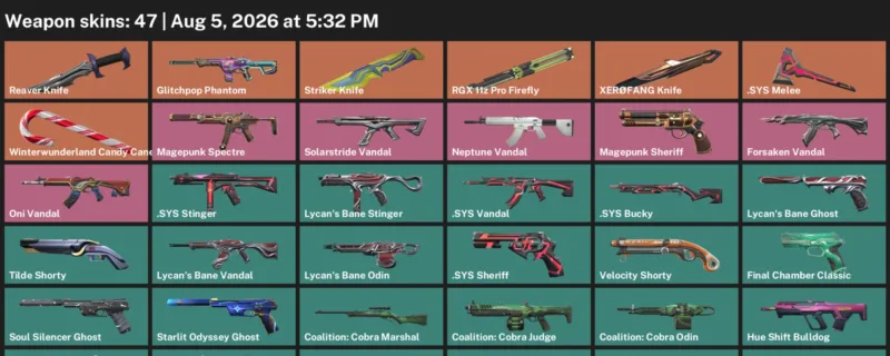 Valorant account inventory for LVL 192 · Reaver Knife & XerØFang Knife