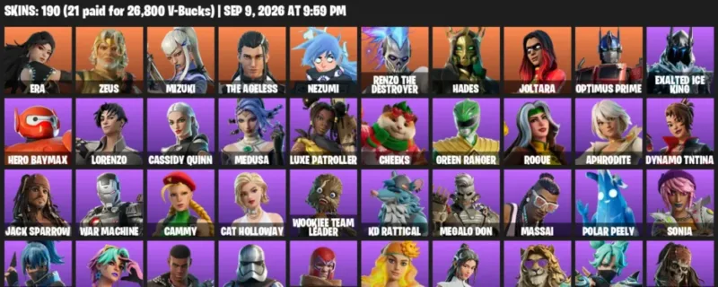 Fortnite account inventory for LVL 2336 - Era - Zeus - 190 Outfits
