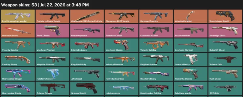 Valorant Accounts listing: LVL 122 · Champions 2025 Butterfly Knife & Interhelm Sword · 53 Skins - Gold 1, 53 skins