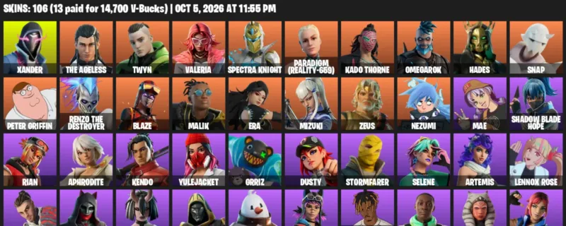 Fortnite account inventory for Xander - The Ageless - 106 Outfits