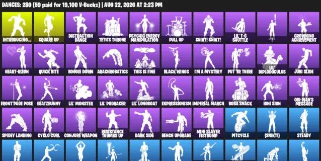 Fortnite account inventory for LVL 4187 - Psycho Bandit - Darth Vader - 496 Outfits