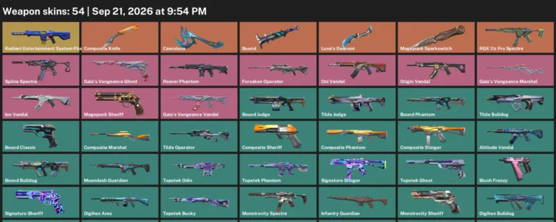 Valorant account inventory for LVL 84 · Composite Knife & Altitude Vandal