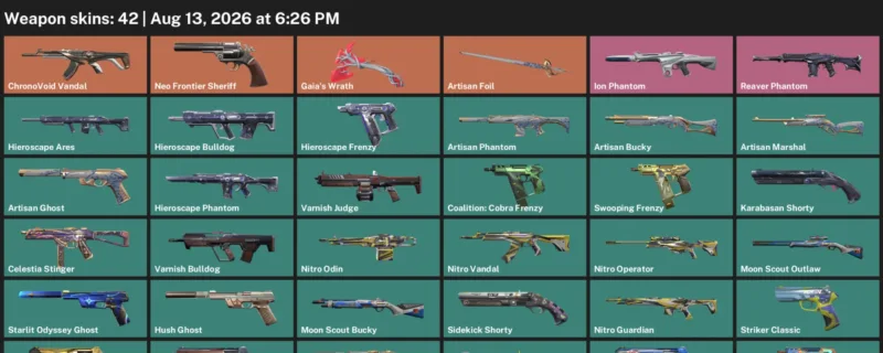 Valorant account inventory for LVL 260 · Artisan Phantom & Artisan Foil