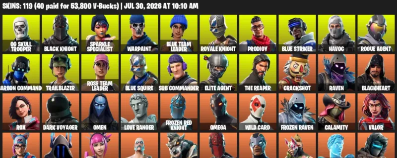 Fortnite Accounts listing: LVL 1012 - OG Skull Trooper - Black Knight - 119 Outfits - 119 outfits