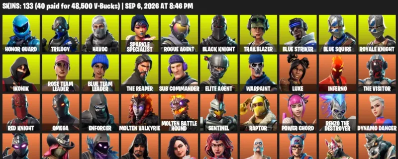 Fortnite account inventory for LVL 1470 - Honor Guard - Trilogy - 133 Outfits