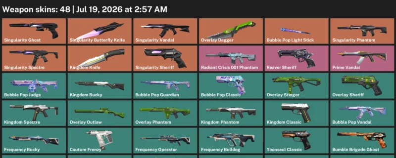 Valorant Accounts listing: LVL 77 · Kingdom Knife & Overlay Dagger · 48 Skins - Gold 2, 48 skins