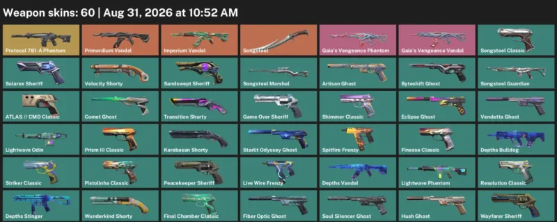 Valorant account inventory for LVL 673 · Death Wish Sheriff & Cmd Classic