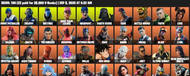 Fortnite account inventory for LVL 3095 - Point Patroller - Trilogy - 196 Outfits