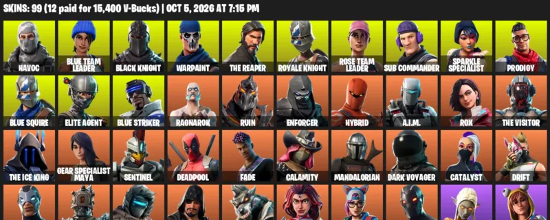 Fortnite account inventory for Havoc - Blue Team Leader - 99 Outfits