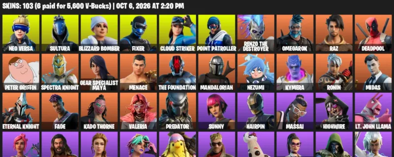Fortnite account inventory for Neo Versa - Sultura - 103 Outfits