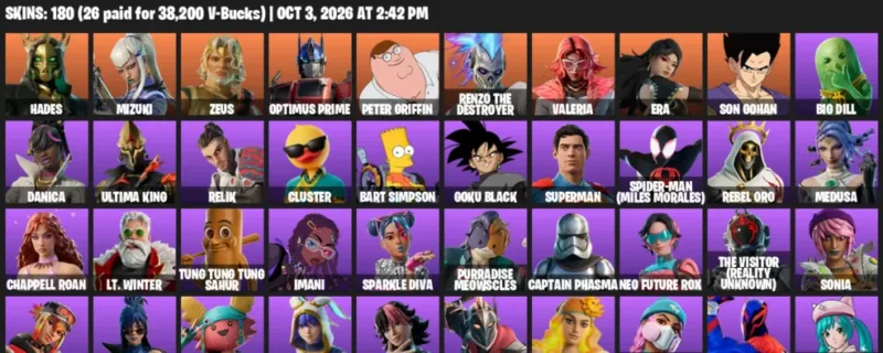 Fortnite account inventory for Hades - Mizuki - 120 Outfits