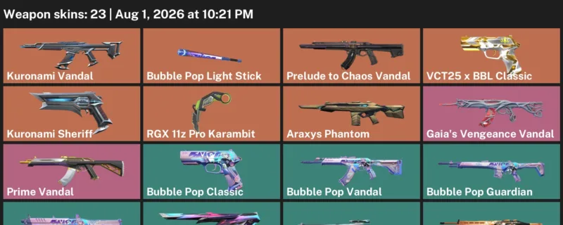 Valorant account inventory for LVL 77 · RGX 11z Pro Karambit & Araxys Phantom