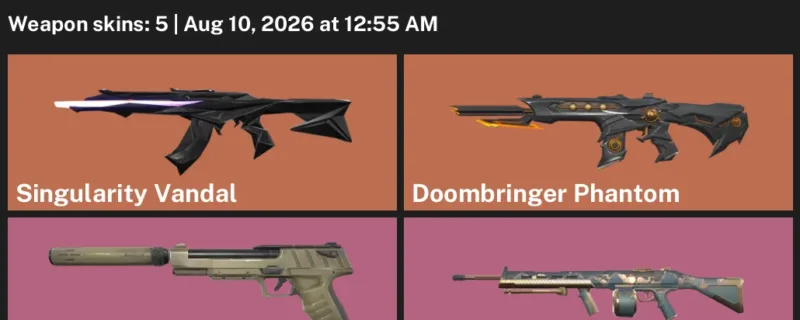 Valorant account inventory for LVL 59 · Singularity Vandal & Doombringer Phantom
