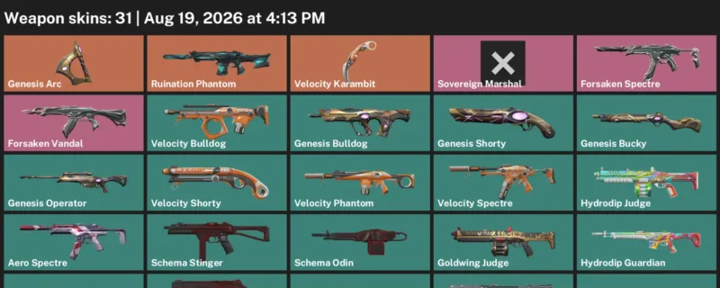 Valorant account inventory for LVL 88 · Velocity Karambit & Forsaken Vandal