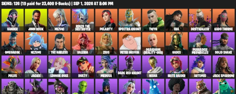 Fortnite account inventory for LVL 1827 - Xander - John Wick - 126 Outfits