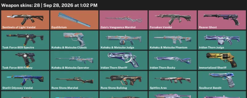 Valorant account inventory for LVL 84 · Forsaken Vandal & Immortalized Sheriff