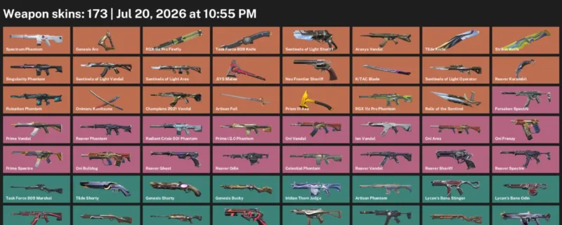Valorant Accounts listing: LVL 272 · .SYS Melee & K/TAC Blade · 173 Skins - Platinum 2, 173 skins