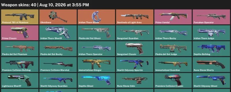 Valorant account inventory for LVL 72 · Forsaken Operator & Iridian Thorn Blade