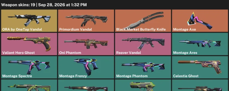 Valorant account inventory for LVL 81 · Oni Phantom & Black.Market Butterfly Knife