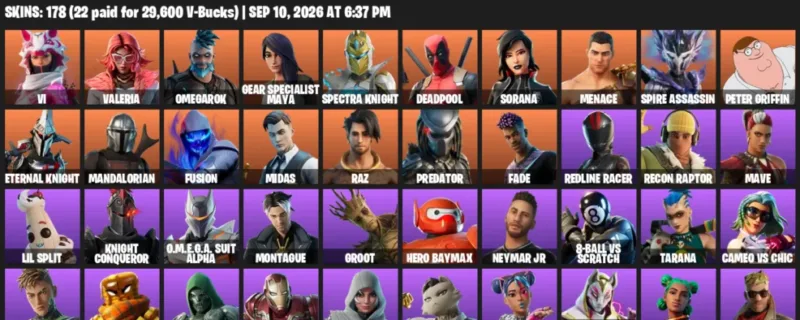 Fortnite account inventory for LVL 2909 - Vi - Valeria - 178 Outfits
