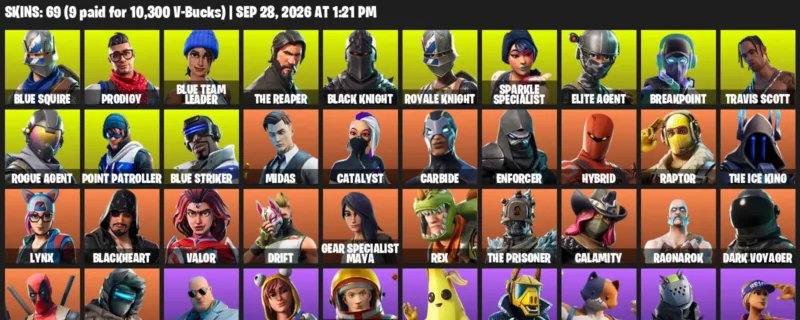 Fortnite account inventory for Blue Squire - Prodigy - 69 Outfits