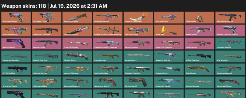 Valorant Accounts listing: LVL 173 · Broken Blade of the Ruined King & Glitchpop Dagger · 118 Skins - Diamond 1, 118 skins