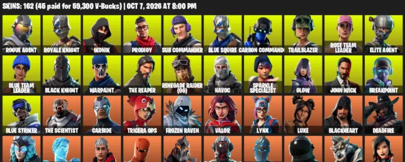 Fortnite account inventory for Rogue Agent - Royale Knight - 120 Outfits