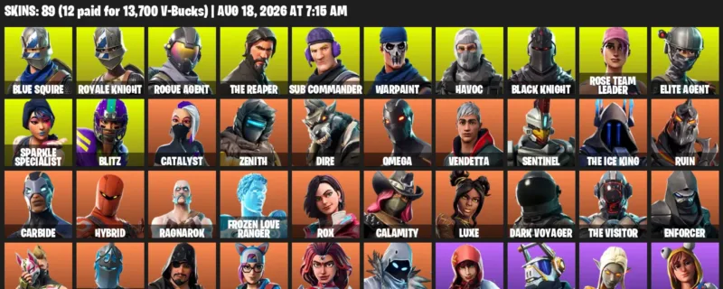 Fortnite account inventory for LVL 1168 - Blue Squire - Royale Knight - 89 Outfits