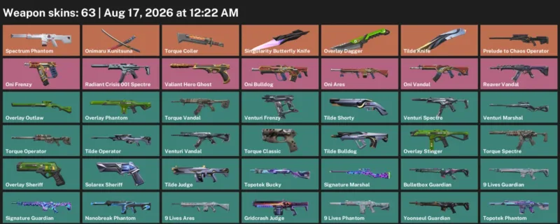 Valorant account inventory for LVL 110 · Tilde Knife & 63 Skins Overlay Dagger