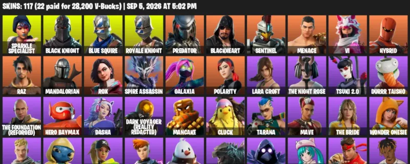 Fortnite account inventory for LVL 2491 - Sparkle Specialist - Black Knight - 117 Outfits