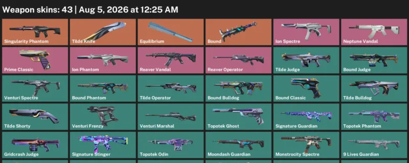 Valorant account inventory for LVL 101 · Tilde Knife & 9 Lives Phantom
