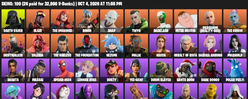 Fortnite account inventory for Darth Vader - Blaze - 100 Outfits