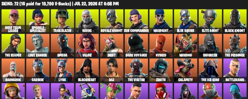 Fortnite Accounts listing: LVL 748 - Rose Team Leader - Sparkle Specialist - 72 Outfits - 72 outfits