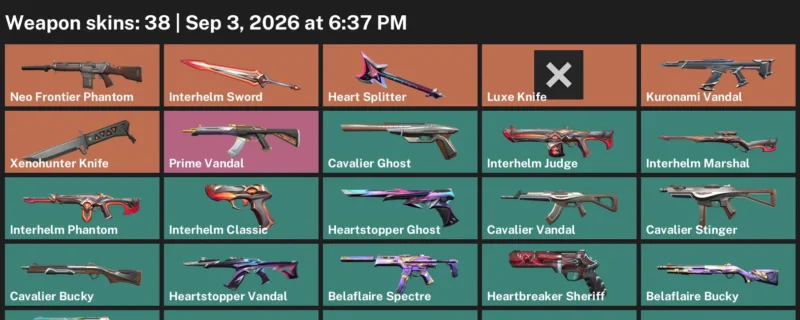Valorant account inventory for LVL 50 · Xenohunter Knife & Luxe Knife