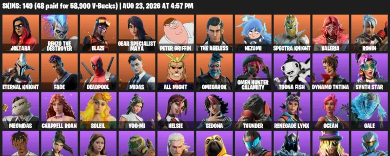Fortnite account inventory for LVL 1660 - Joltara - Renzo the Destroyer - 149 Outfits