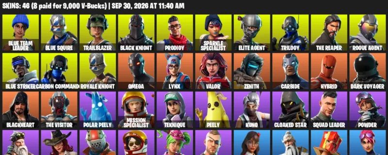 Fortnite account inventory for Blue Team Leader - Blue Squire - 46 Outfits