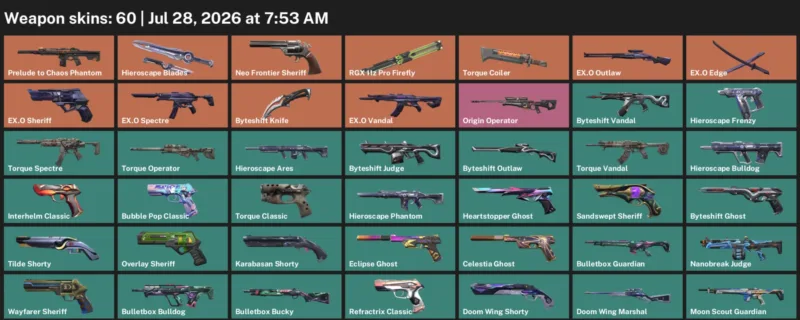 Valorant Accounts listing: LVL 185 · Byteshift Knife · 60 Skins - Bronze 2, 60 skins