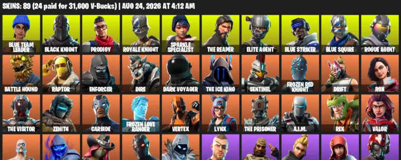 Fortnite account inventory for LVL 796 - Blue Team Leader - Black Knight - 89 Outfits