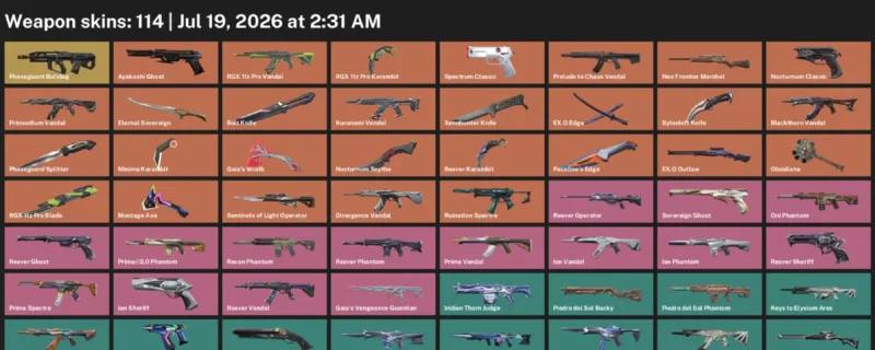 Valorant Accounts listing: LVL 108 · Bolt Knife & Byteshift Knife · 114 Skins - Diamond 2, 114 skins