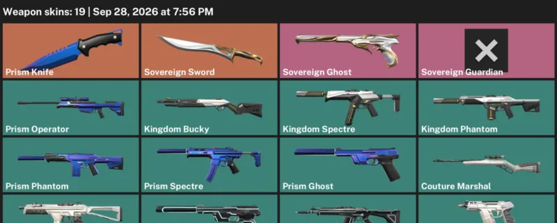 Valorant account inventory for LVL 14 · Prism Knife & Sovereign Sword & 19 Skins Prism Knife