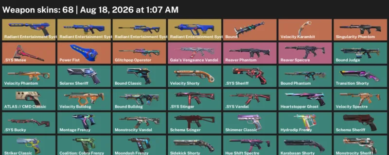Valorant account inventory for LVL 307 · Velocity Karambit & Sys Vandal