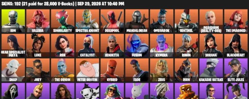 Fortnite account inventory for Eon - Valeria - 120 Outfits