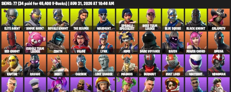 Fortnite account inventory for LVL 685 - Elite Agent - Rogue Agent - 77 Outfits