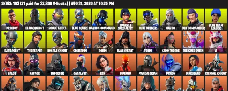 Fortnite account inventory for LVL 3667 - Prodigy - Black Knight - 193 Outfits