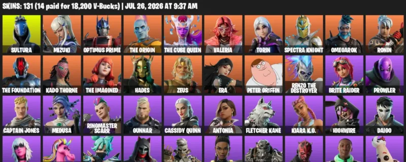 Fortnite Accounts listing: LVL 3146 - Sultura - Mizuki - 131 Outfits - 131 outfits