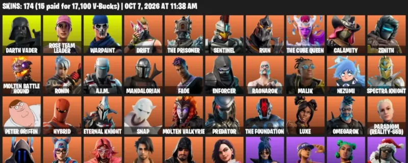 Fortnite account inventory for Darth Vader - Rose Team Leader - 120 Outfits
