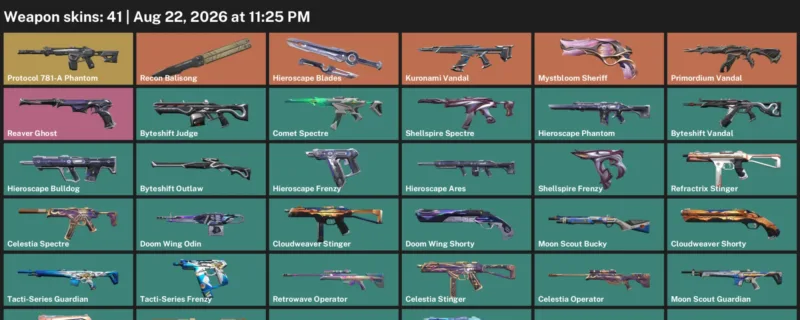 Valorant account inventory for LVL 44 · Byteshift Vandal & Celestia Operator