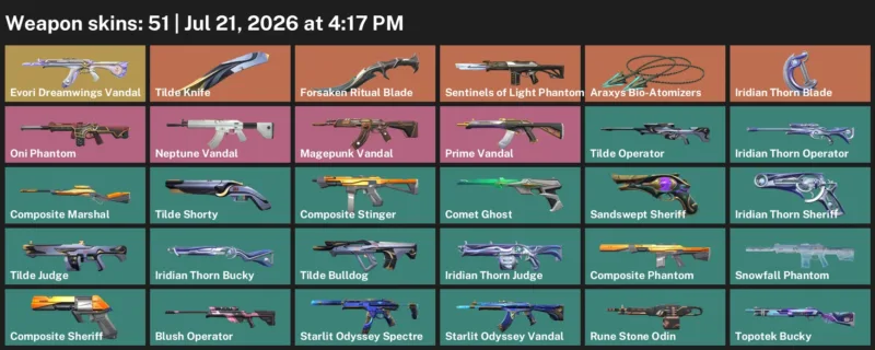 Valorant Accounts listing: LVL 178 · Forsaken Ritual Blade & Iridian Thorn Blade · 51 Skins - Bronze 2, 51 skins